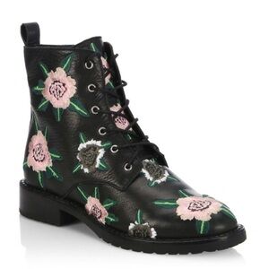 NEW Rebecca Minkoff Black Floral Embroidered Gerry Lamb Leather Combat Boots